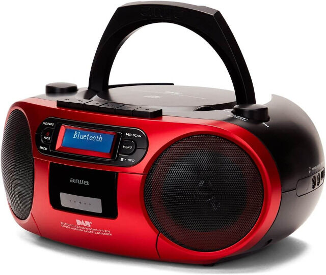 Aiwa BBTC-660DAB/RD Rot Tragbares Hifi Radio mit CD, Kassttendeck, Bluetooth,DAB+,USB CD-Player, Kassettenspieler, Radio, FM, Ghettoblaster