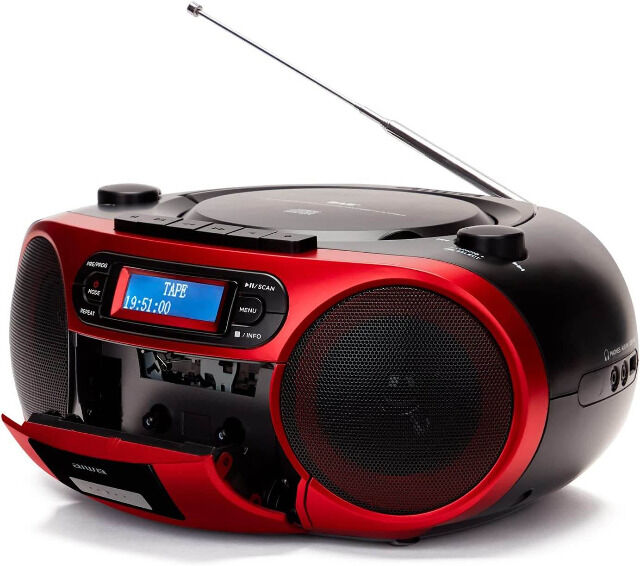 Aiwa BBTC-660DAB/RD Rot Tragbares Hifi Radio mit CD, Kassttendeck, Bluetooth,DAB+,USB CD-Player, Kassettenspieler, Radio, FM, Ghettoblaster