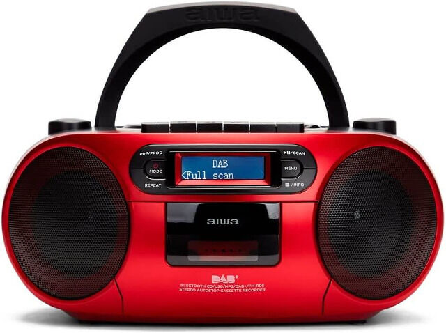 Aiwa BBTC-660DAB/RD Rot Tragbares Hifi Radio mit CD, Kassttendeck, Bluetooth,DAB+,USB CD-Player, Kassettenspieler, Radio, FM, Ghettoblaster