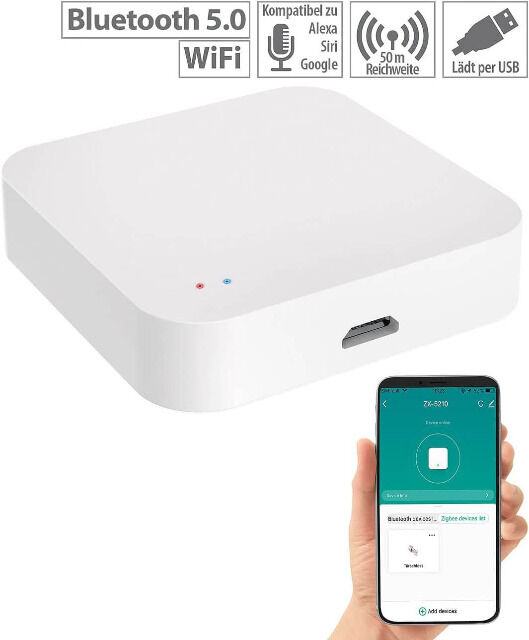 Luminea RC-350.duo ZigBee WLAN Gateway Smart Home Zentrale App WiFi Mesh Wlan Internet Smarthome Wifi Smart Steuerung App Zigbee Gateway