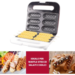 Beper P101CUD100 Waffeleisen für Waffel am Spiess in rot antihaftbeschichtet für 6 Waffeln Waffeleisen Süßigkeiten Kaffee Frühstück Feier