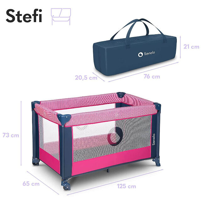 LIONELO Stefi Pink Rose Baby Laufstall Kinderbett Reisebett ab Geburt bis 15 kg Laufstall Sicherheit Urlaub Laufgitter Säugling Gehschule 