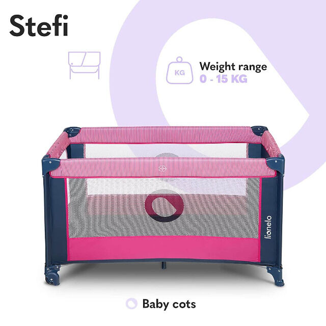 LIONELO Stefi Pink Rose Baby Laufstall Kinderbett Reisebett ab Geburt bis 15 kg Laufstall Sicherheit Urlaub Laufgitter Säugling Gehschule 