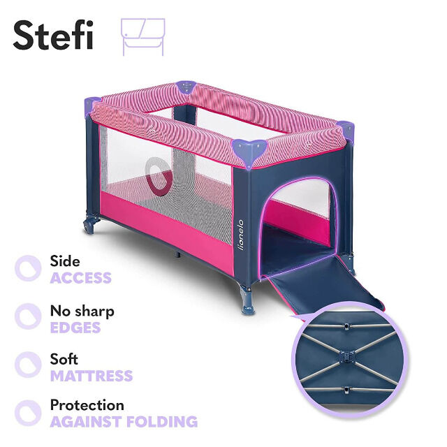 LIONELO Stefi Pink Rose Baby Laufstall Kinderbett Reisebett ab Geburt bis 15 kg Laufstall Sicherheit Urlaub Laufgitter Säugling Gehschule 