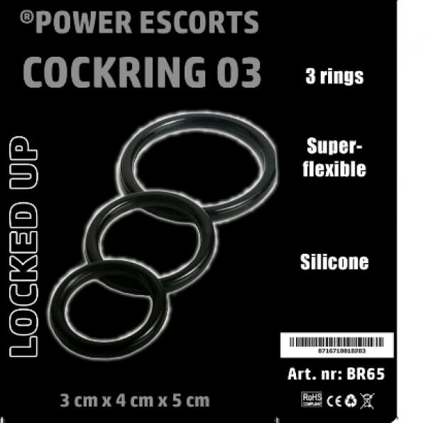 Power Escorts Cockring 03 - Cockring 3er-Pack - Silikonringe - Schwarz - BR65
