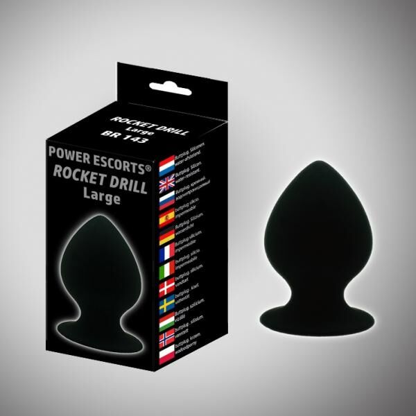 Power Escorts - BR143 - Rocket Drill Large - Analplug - Starker Saugnapf - 9,5 × 5,2 CM / 3,7 × 2,02 Zoll - Schwarz
