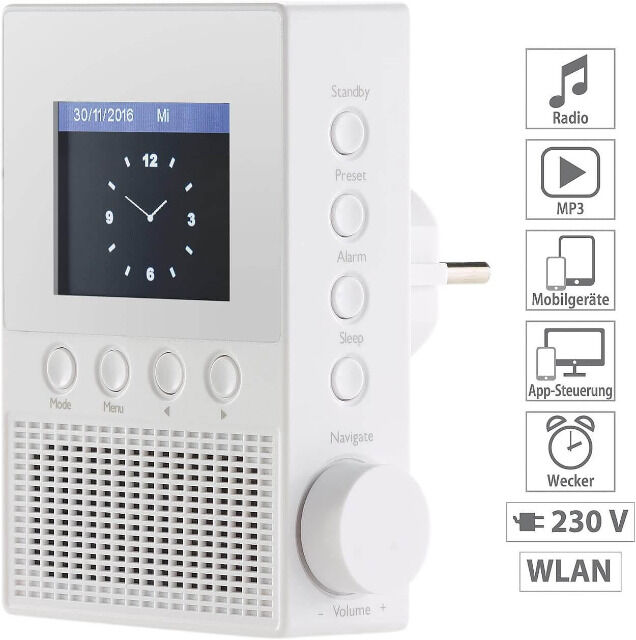 VR-Radio IRS-300 Internet Steckdosenradio mit WLAN & Fernbedienung, 6,1-cm-Display, 6 Watt Steckdose Badradio Küchenradio Internet Radio