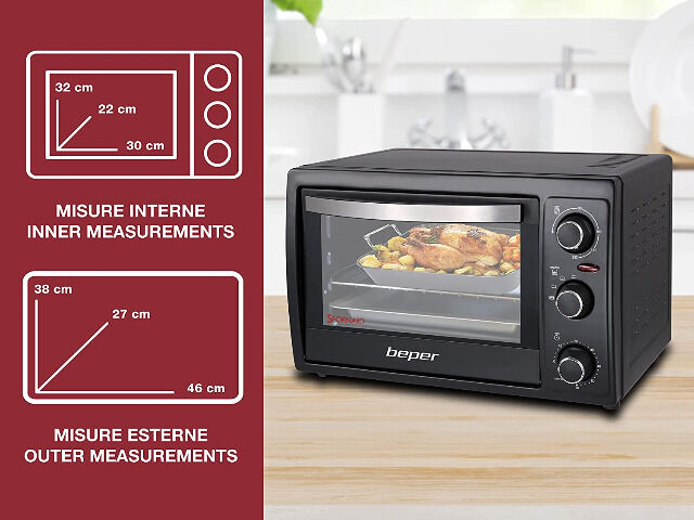 Beper 90.884 Elektrischer Backofen mit 30 Liter Fassungsvermögen und 1300 Watt Leistung Röhre Herd Bratröhre Backröhre  Kochen Backen Grill