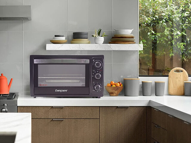 Beper 90.884 Elektrischer Backofen mit 30 Liter Fassungsvermögen und 1300 Watt Leistung Röhre Herd Bratröhre Backröhre  Kochen Backen Grill
