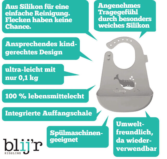 Blijr Bodi Lätzchen grau für Baby & Kleinkinder | aus Silikon Auffangschale waschbar lebensmittelecht Schlabberlatz Kinderlatz Babyartikel