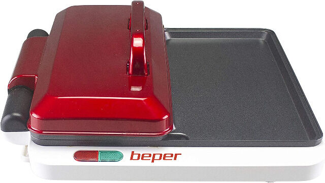 Beper P101CUD500 Multifunktionsgrill in Rot mit Antihaft-Beschichtung & 4 Kochflächen Burger Fleisch Gemüse Fisch Grill Eier Küche BBQ