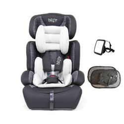 Blij´r Ivo grey/black Autositz mit Wumbi Rücksitzspiegel und Sonnenschutz | von 9-36 kg, extra Polsterung, höhenverstellbarer 5-Punkt-Gurt