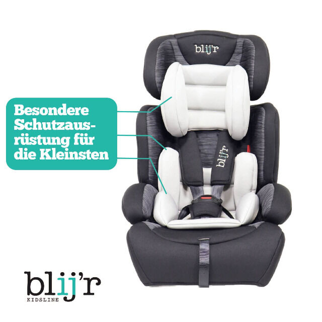 Blij´r Ivo grey/black Autositz mit  Wumbi Sonnenschutz von 9-36 kg Autokindersitz Kindersitz Kleinkind Kfz Reise Unterwegs Urlaub