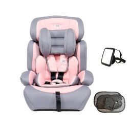 Blij´r Ivo pink/grey Autositz mit Wumbi Rücksitzspiegel und Sonnenschutz Baby Kleinkind Kfz Reise unterwegs Sicherheit Urlaub Kleinkind