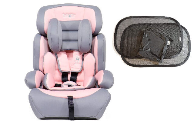 Blij´r Ivo pink/grey Autositz mit  Wumbi Sonnenschutz von 9-36 kg, extra Polsterung, höhenverstellbarer 5-Punkt-Gurt, Seitenschutz 