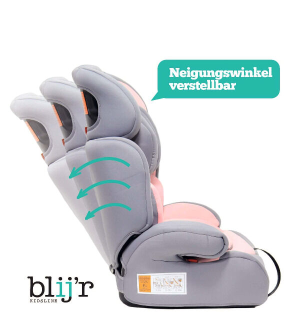 Blij´r Ivo pink/grey Autositz mit  Wumbi Sonnenschutz von 9-36 kg, extra Polsterung, höhenverstellbarer 5-Punkt-Gurt, Seitenschutz 