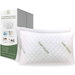IK Bambuskissen Queensize 40 x 70 cm (2 Stück) mit geschreddertem Memory Schaum hypoallergen antibakteriell Kissen Bett Schlafen Rücken