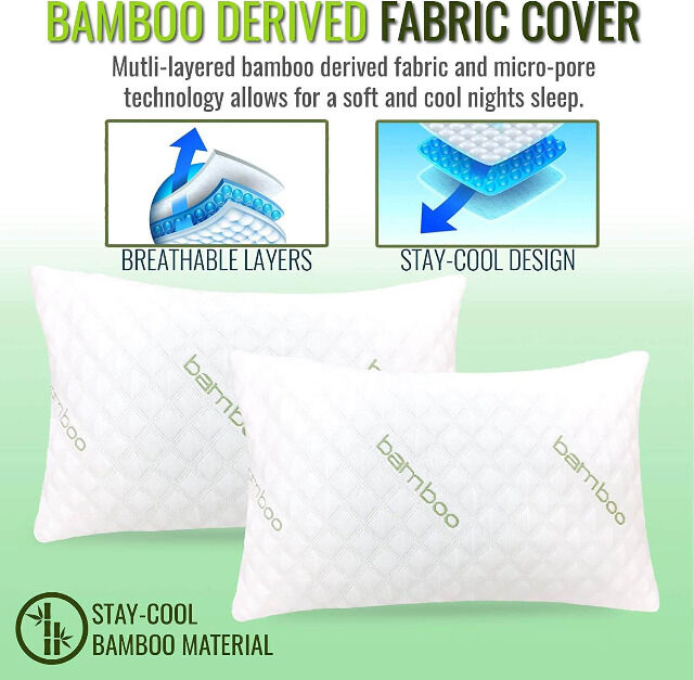 IK Bambuskissen Kingsize 40 x 80 cm (2 Stück) mit geschreddertem Memory Schaum Hypoallergen Antibakteriell Kissen Bett Schlafen Schlafzimmer