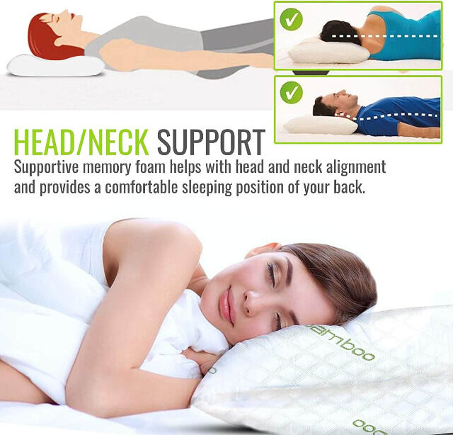 IK Bambuskissen Kingsize 40 x 80 cm (2 Stück) mit geschreddertem Memory Schaum Hypoallergen Antibakteriell Kissen Bett Schlafen Schlafzimmer