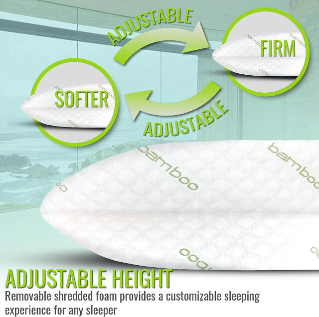 IK Bambuskissen Kingsize 40 x 80 cm (2 Stück) mit geschreddertem Memory Schaum Hypoallergen Antibakteriell Kissen Bett Schlafen Schlafzimmer