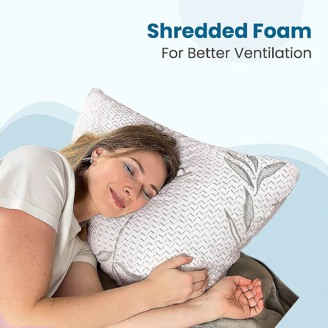 Sleepsia Bambuskissen Queensize 40 x 70 cm (1er-Pack) mit geschreddertem Memory Schaum Bettwäsche ausruhen Memory-Foam Kopfkissen schlafen