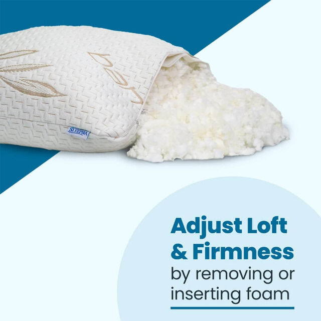 Sleepsia Bambuskissen Queensize 40 x 70 cm (2er-Pack) mit geschreddertem Memory Schaum Bettwäsche ausruhen Memory-Foam Kopfkissen schlafen