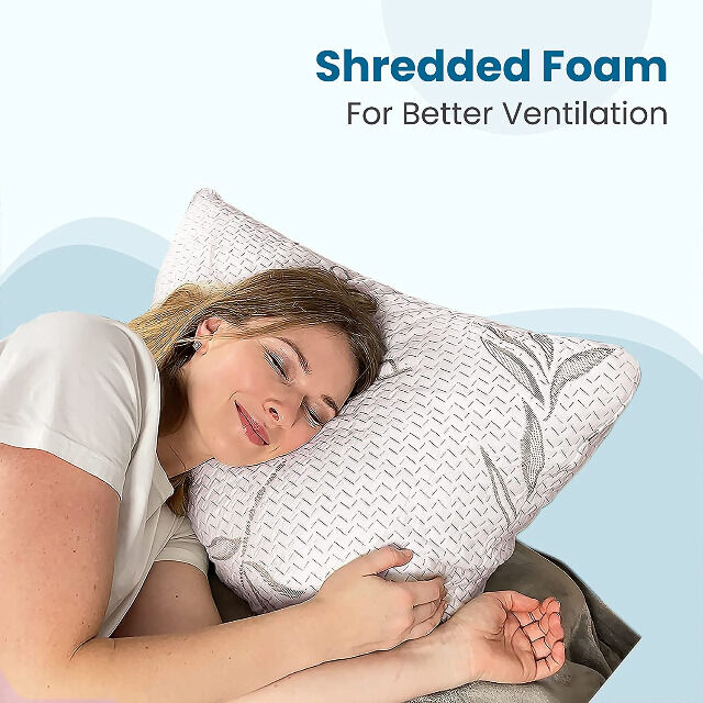 Sleepsia Bambuskissen Queensize 40 x 70 cm (2er-Pack) mit geschreddertem Memory Schaum Bettwäsche ausruhen Memory-Foam Kopfkissen schlafen