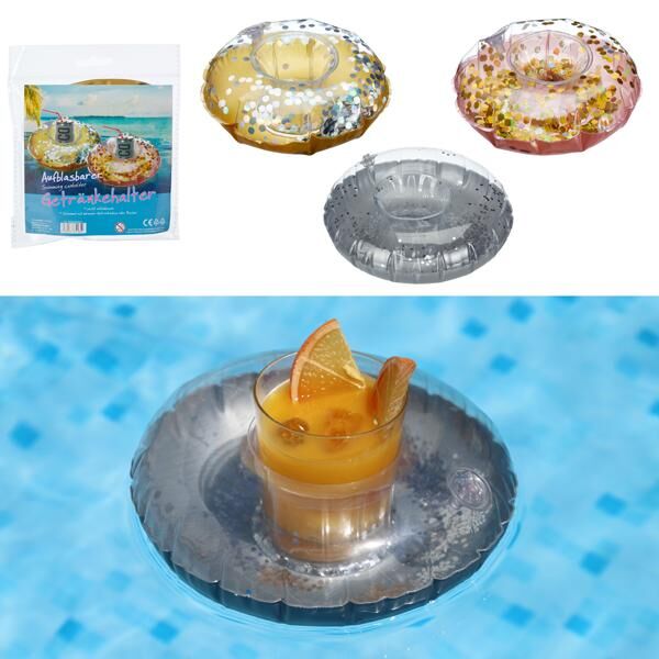 Aufblasbarer Getränkehalter glitzer Ring, 3/s, ca.19cmD