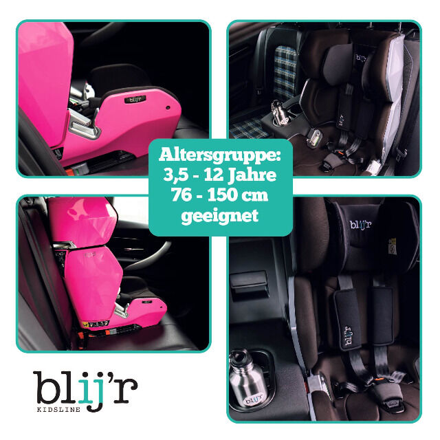 Blijr Uniek Pink Autositz Kindersitz mit Sonnenschutz für Kinder ab 3,5 bis 12 Jahren Autokindersitz Kfz Auto Kleinkinder Reise Babyschale