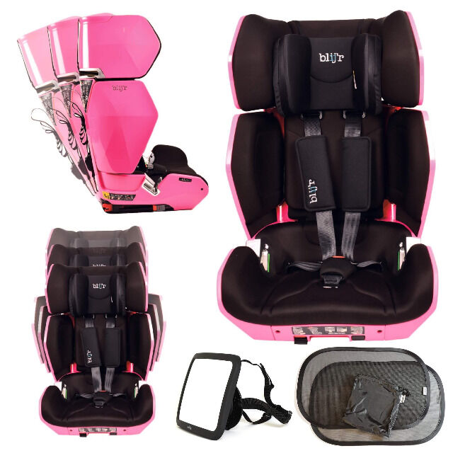 Blij´r Uniek Pink Autositz Kindersitz mit Wumbi Rücksitzspiegel und Sonnenschutz Autokindersitz Kfz Kleinkinder Reise Babyschale Auto Kinder