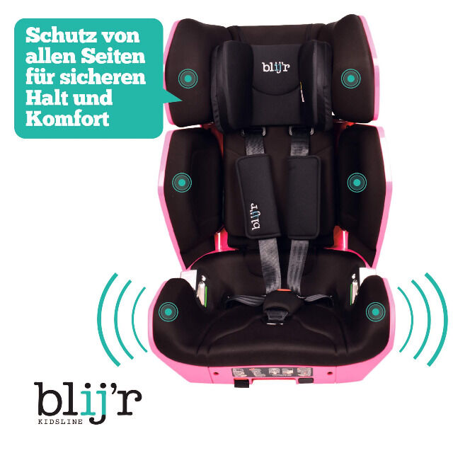Blij´r Uniek Pink Autositz Kindersitz mit Wumbi Rücksitzspiegel und Sonnenschutz Autokindersitz Kfz Kleinkinder Reise Babyschale Auto Kinder