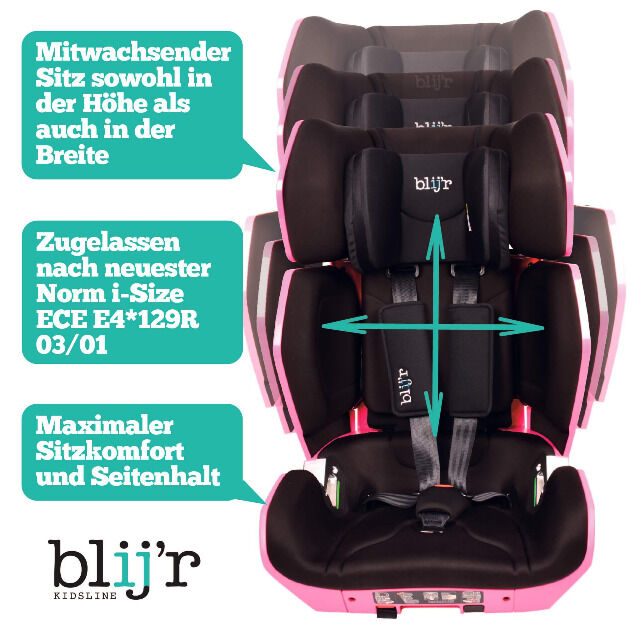 Blij´r Uniek Pink Autositz Kindersitz mit Wumbi Rücksitzspiegel und Sonnenschutz Autokindersitz Kfz Kleinkinder Reise Babyschale Auto Kinder