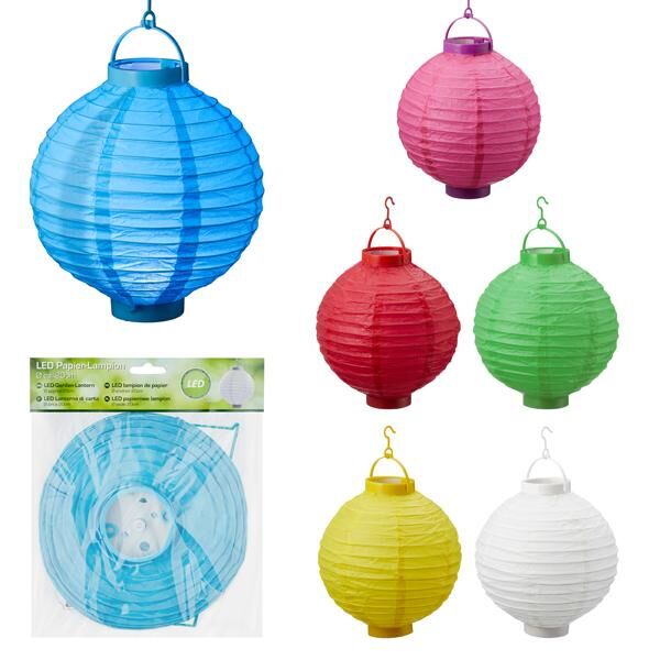 LED Papier-Lampion, rund, ca. 20 cm ,uni, 6/s