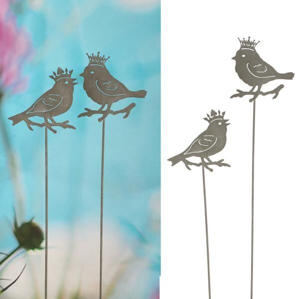 Metall Gartenstecker Vogel, 2/s, grau, S, ca.80cmH
