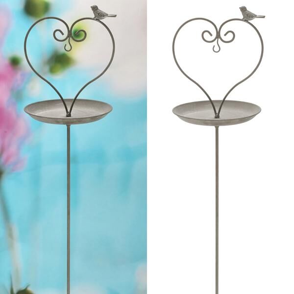Metal garden plug bird feeder, gray, approx. 110 cmH