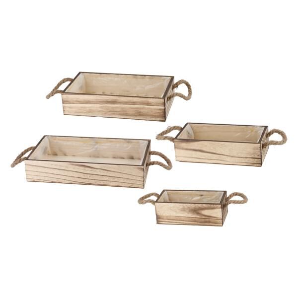 Wooden planter box with handle, flamed, set of 4
