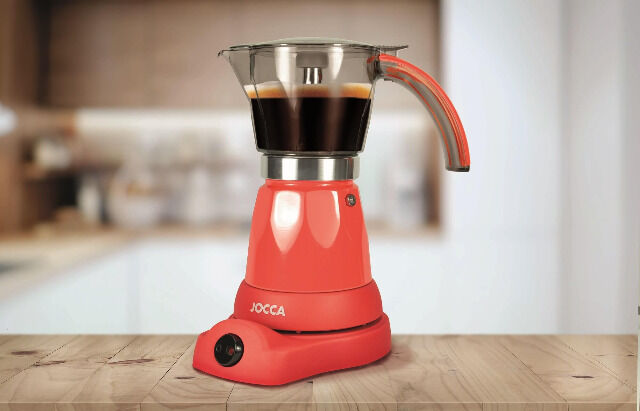 Jocca elektrische Espresso Kaffeemaschine in rot für bis zu 6 Tassen mit 360° drehbarem Kopf Espressokocher Küche Cafe Italien Edelstahl