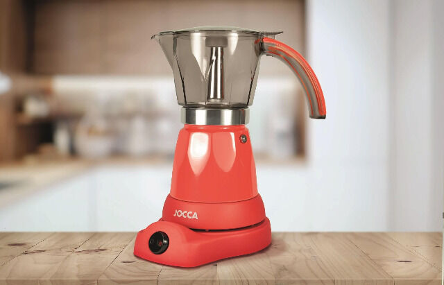 Jocca elektrische Espresso Kaffeemaschine in rot für bis zu 6 Tassen mit 360° drehbarem Kopf Espressokocher Küche Cafe Italien Edelstahl