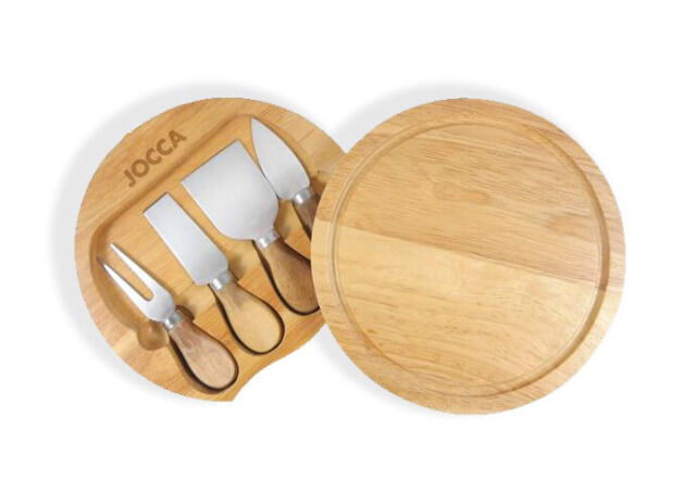 Jocca Käsebrett aus Kautschukholz mit 4 Käsemesser für Käsegenuss und kalte Speisen Käse Mitternachtsbuffet Käsespachtel Parmesanmesser