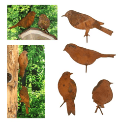 Vogel mit Schraube zum Eindrehen, rusty, 4er Set