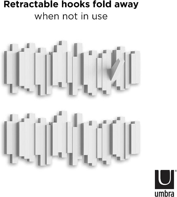 UMBRA STICKS Multi HOOK WHITE 318211-660 platzsparende Garderobenleiste mit 5 beweglichen Haken Garderobe Kleidung Jacken Mäntel Taschen Hut