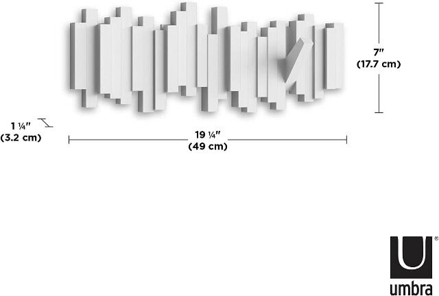 UMBRA STICKS Multi HOOK WHITE 318211-660 platzsparende Garderobenleiste mit 5 beweglichen Haken Garderobe Kleidung Jacken Mäntel Taschen Hut