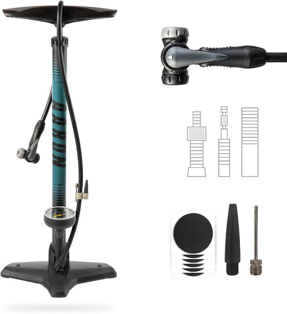 AARON Luftpumpe Sport One in Blau Fahrrad-Standpumpe für alle Ventile mit Manometer Ballpumpe Reifenpumpe Luftmatratze Urlaub Sport Freizeit