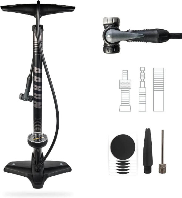 AARON Luftpumpe Sport One in Grau Fahrrad-Stand-Pumpe für alle Ventile mit Manometer Ballpumpe Luftmatratzenpumpe Pool Reifen Rad kfz Auto 