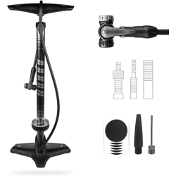AARON Luftpumpe Sport One in Grau Fahrrad-Stand-Pumpe für alle Ventile mit Manometer Ballpumpe Luftmatratzenpumpe Pool Reifen Rad kfz Auto 