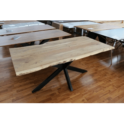 Esstisch + Massivholz Akazie + Baumkante + Metall Gestell 200x100cm 