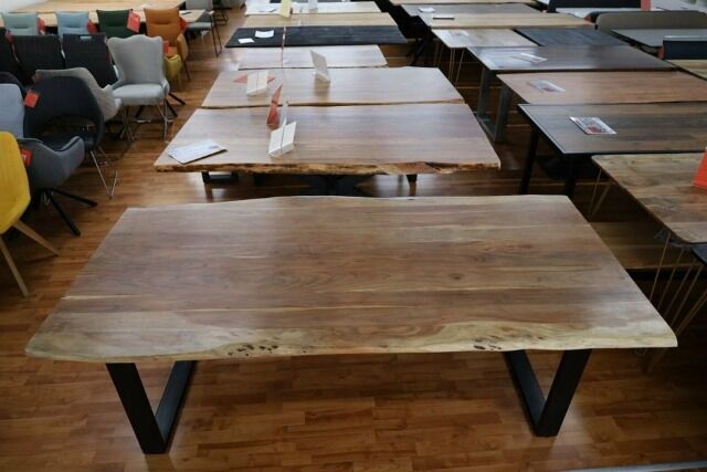 Esstisch + MASSIVHOLZ Akazie BK 3cm VOLL + Metall Gestell 220x100cm 