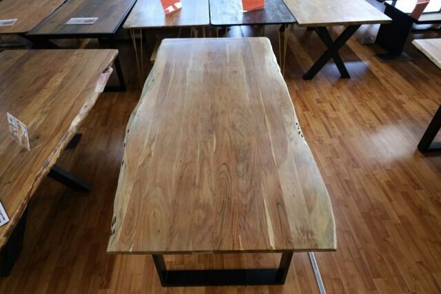 Esstisch + MASSIVHOLZ Akazie BK 3cm VOLL + Metall Gestell 220x100cm 