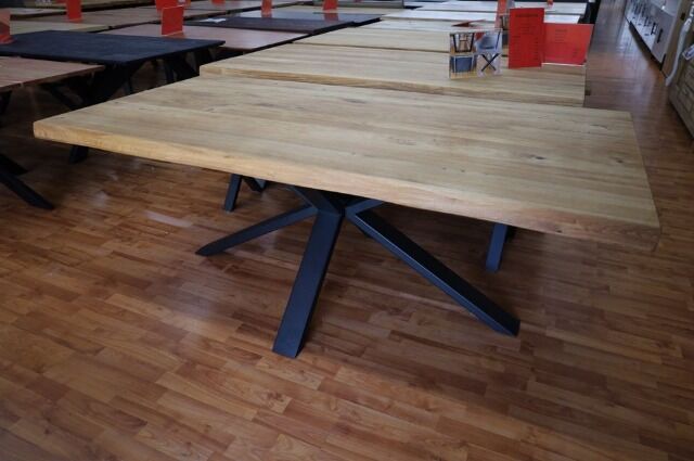 Esstisch Tisch + MASSIVHOLZ Eiche + Baumkante + Spider Gestell 160x100cm 