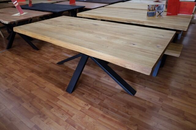 Esstisch Tisch + MASSIVHOLZ Eiche + Baumkante + Spider Gestell 220x100 cm 
